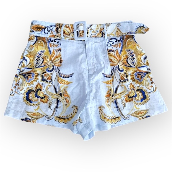 Joie Pants - JOIE 100% Linen belted shorts, powder blue, bohemian floral print, size M NWT